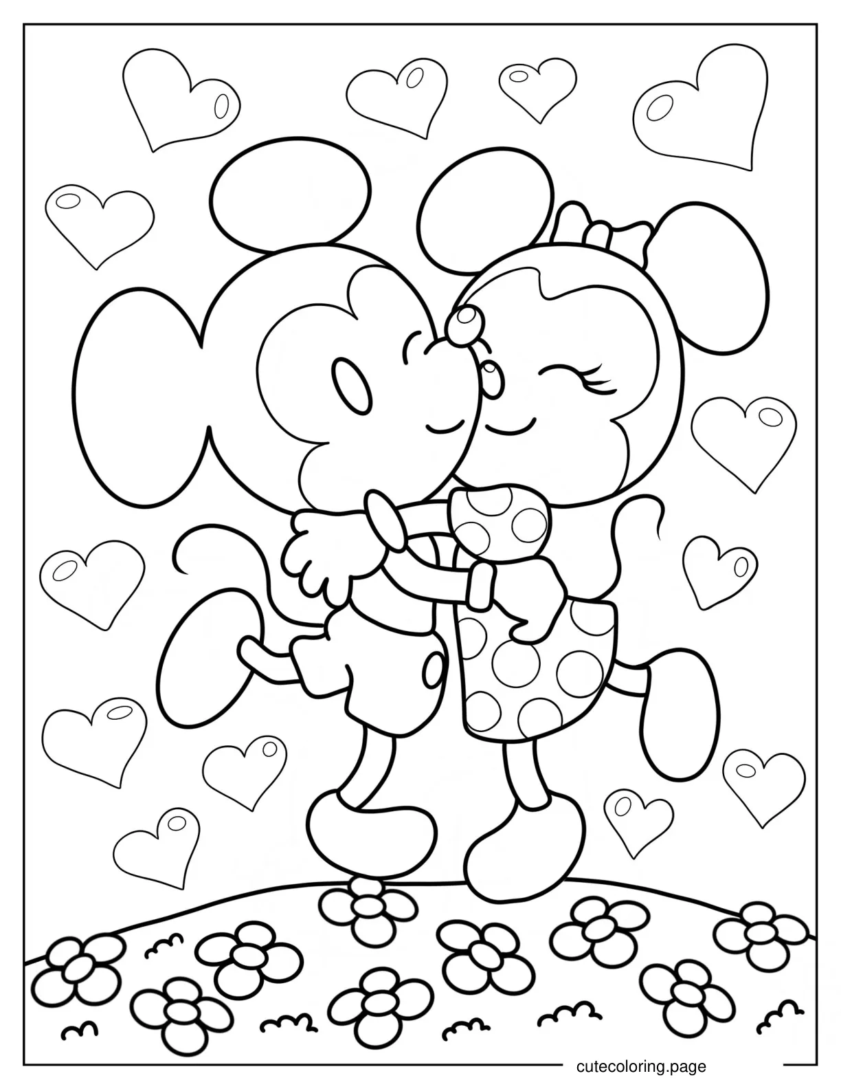 Kawaii Minnie Mouse Kissing Mickey Mouse coloring page