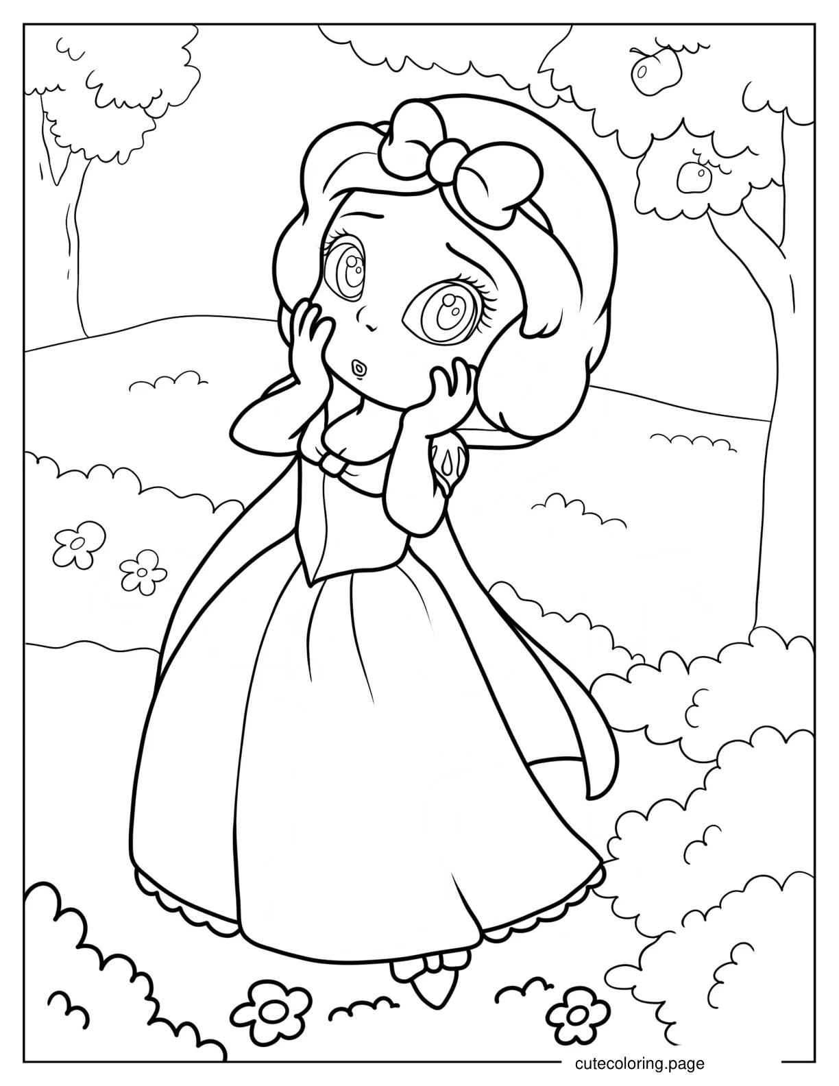 Kawaii Snow White In The Forest Coloring Page For Preschoolers coloring page