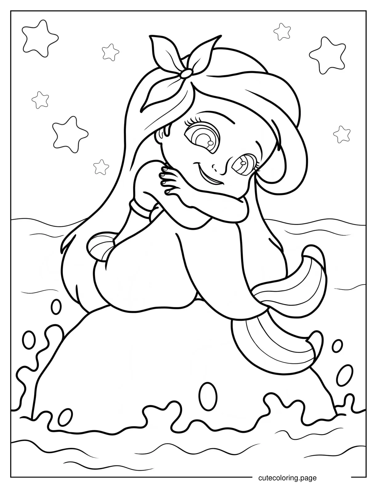 Simple Ariel Sitting On Top Of Rock Coloring Sheet coloring page