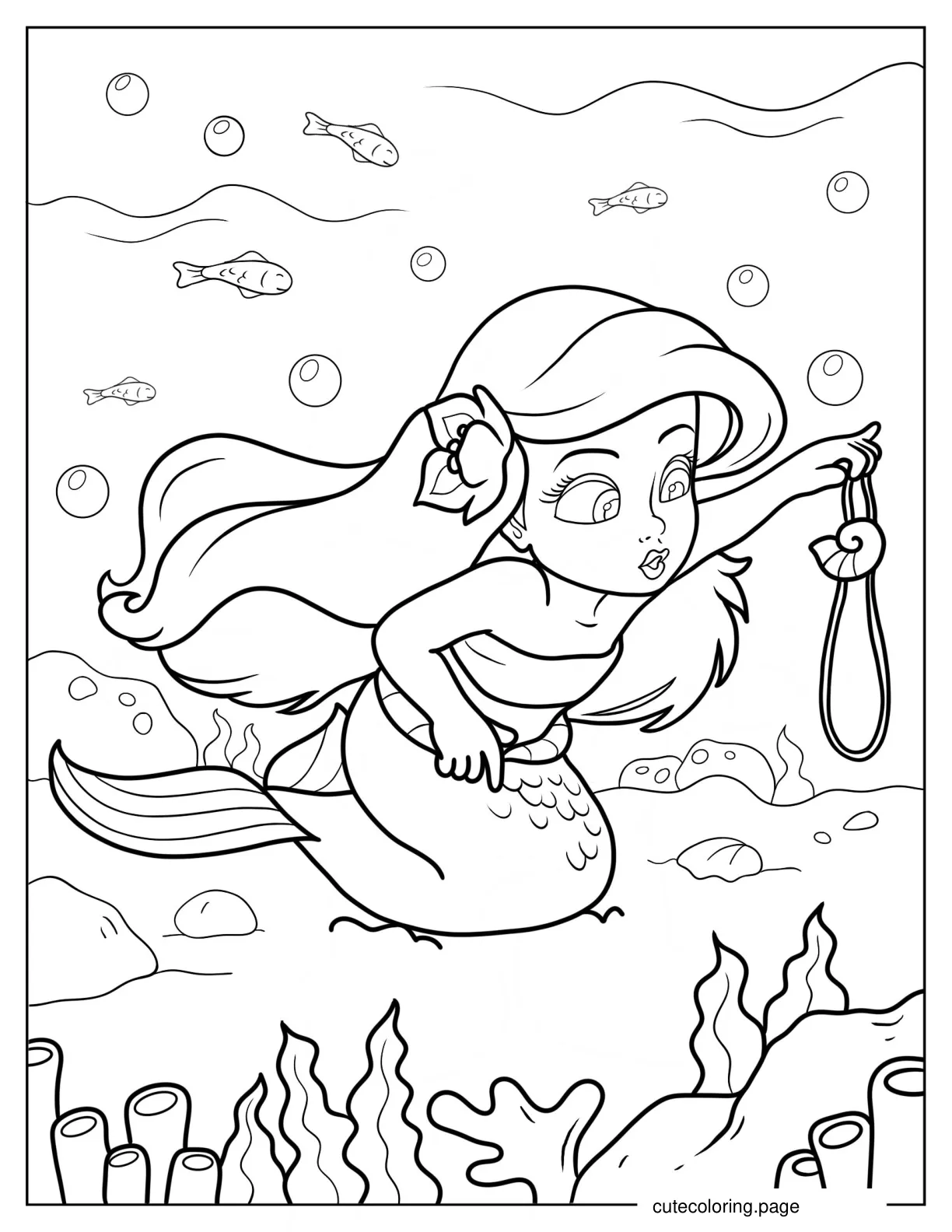 Young Ariel Finding Seashell Necklace Coloring Sheet coloring page