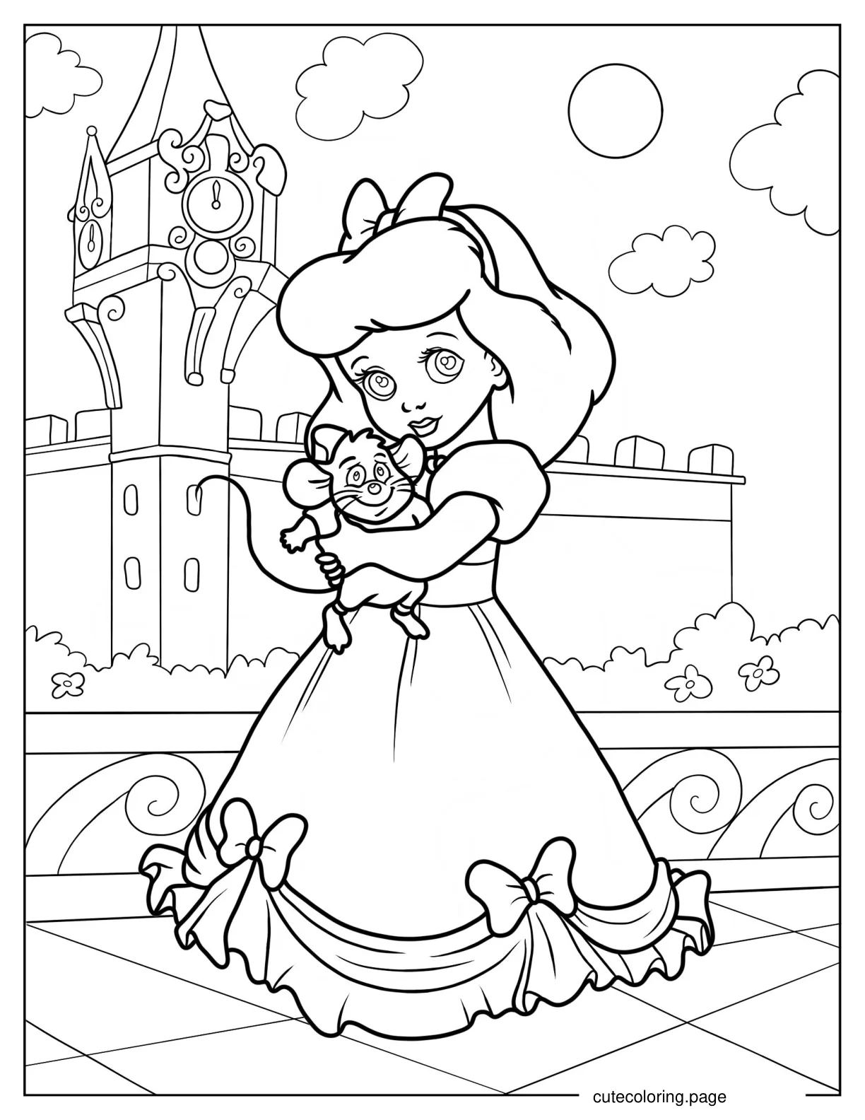 Young Cinderella Hugging Gus Gus coloring page