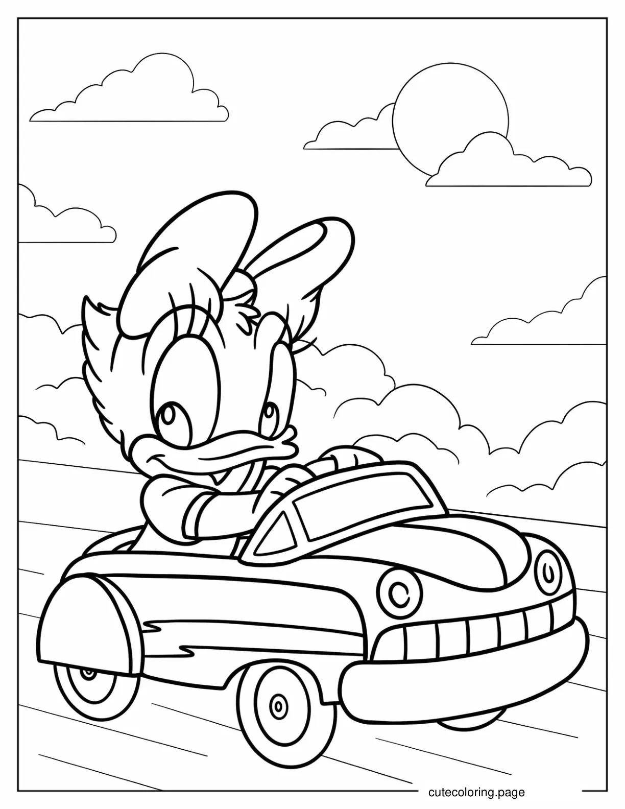 Coloring Sheet Of Chibi Daisy Duck Driving coloring page