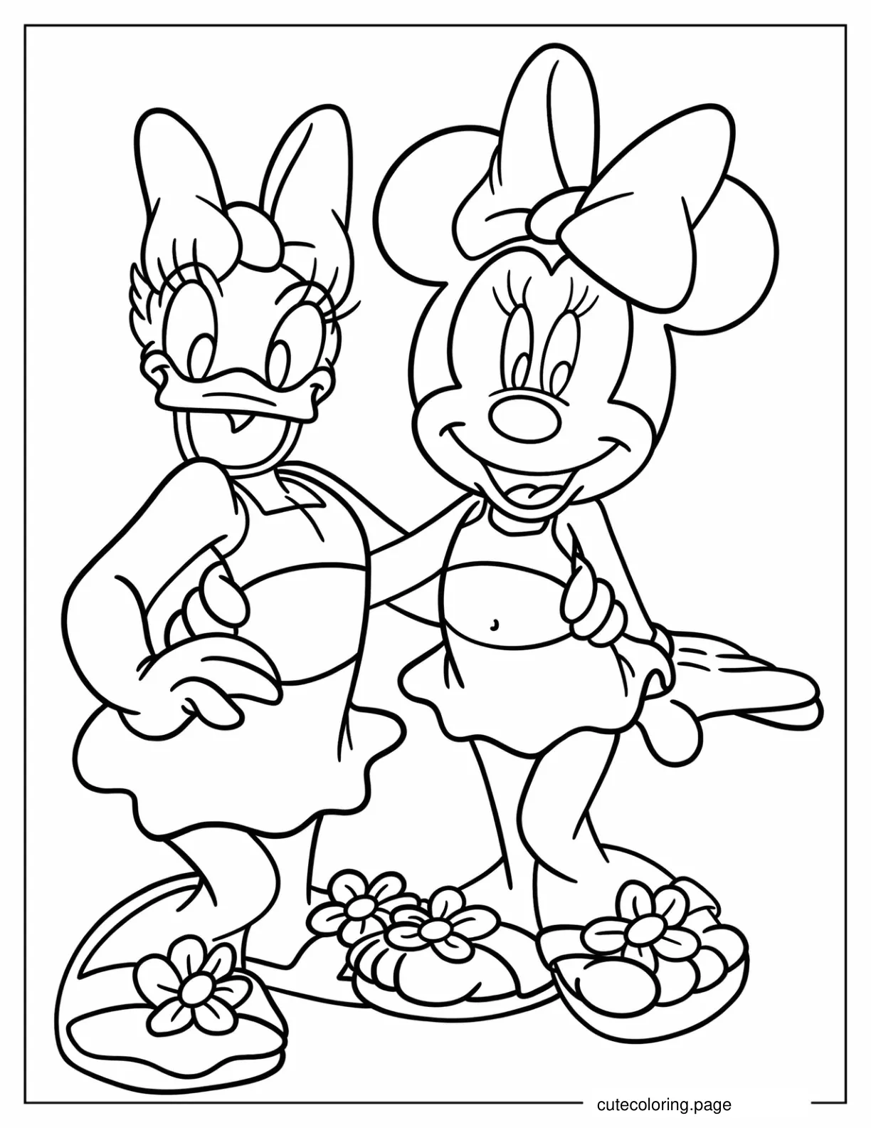 Daisy Duck And Minnie Mouse In Swimsuits coloring page