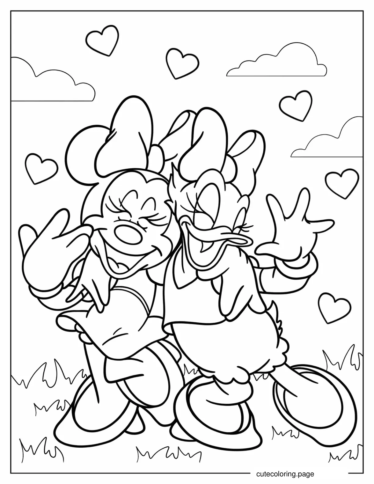 Daisy Duck And Minnie Mouse Laughing Together coloring page