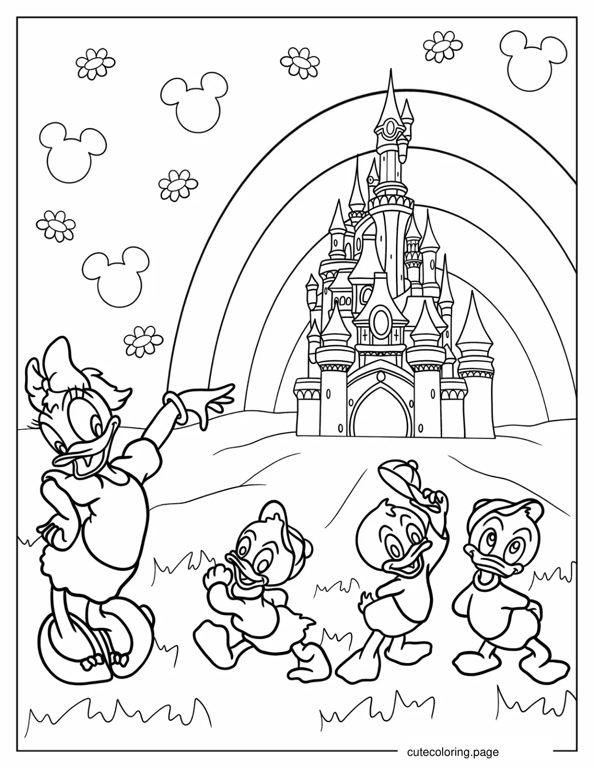 Daisy Duck With Huey Dewey and Louie Duck coloring page