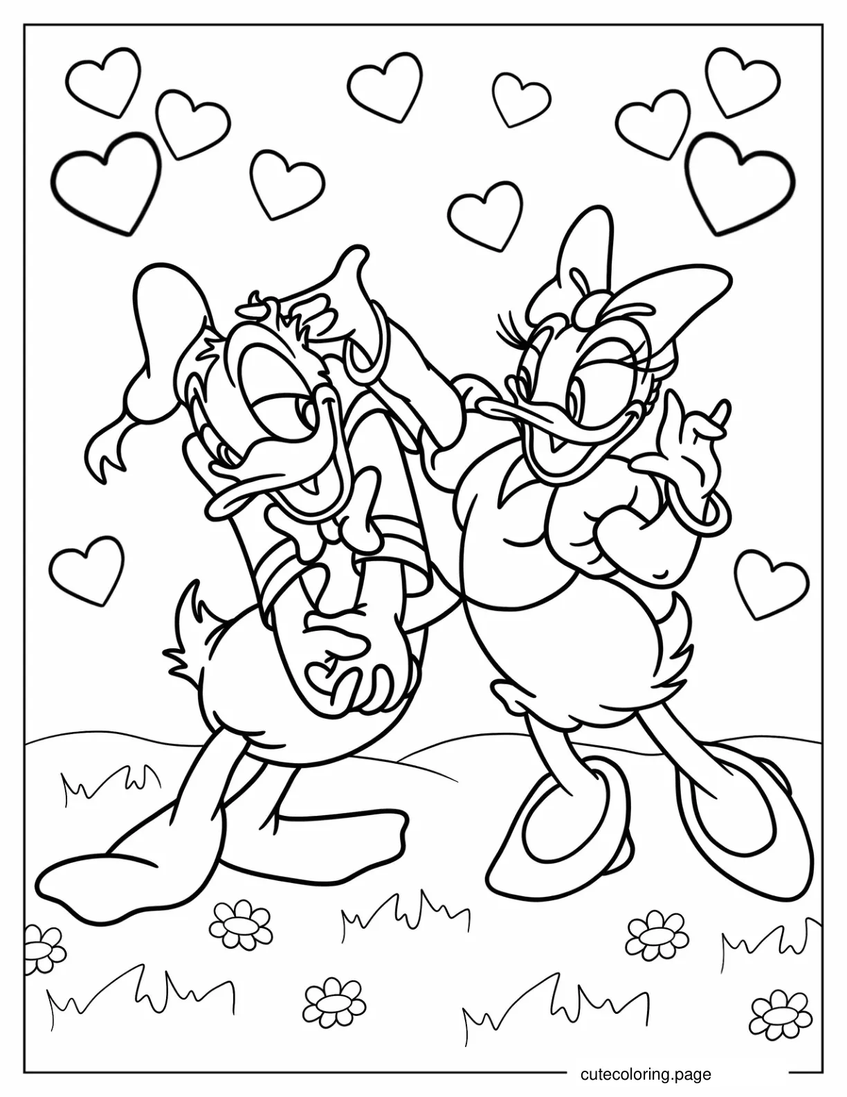 Donald Duck And Daisy Duck In Love Coloring Sheet coloring page