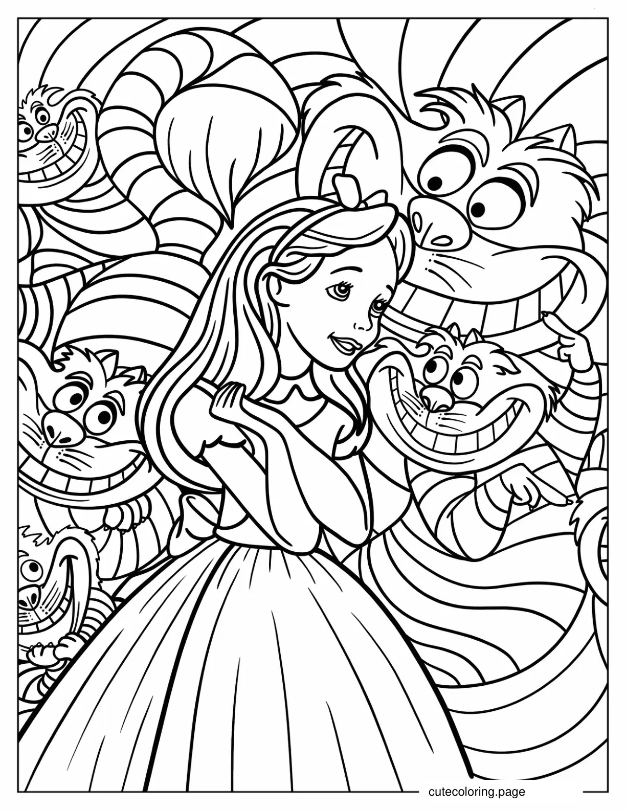 Alice With The Cheshire Cat Coloring Page For Adults coloring page