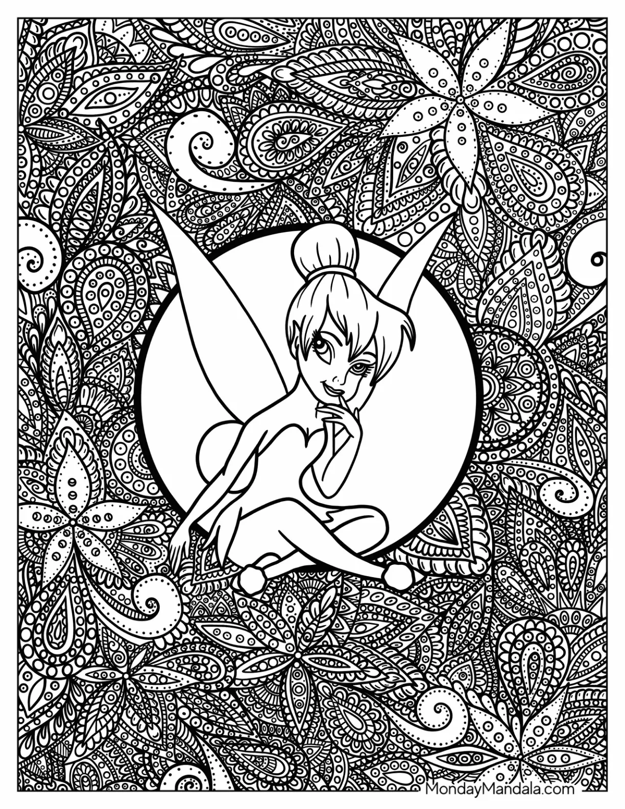 Full Page Tinker Bell Mandala Coloring Sheet coloring page