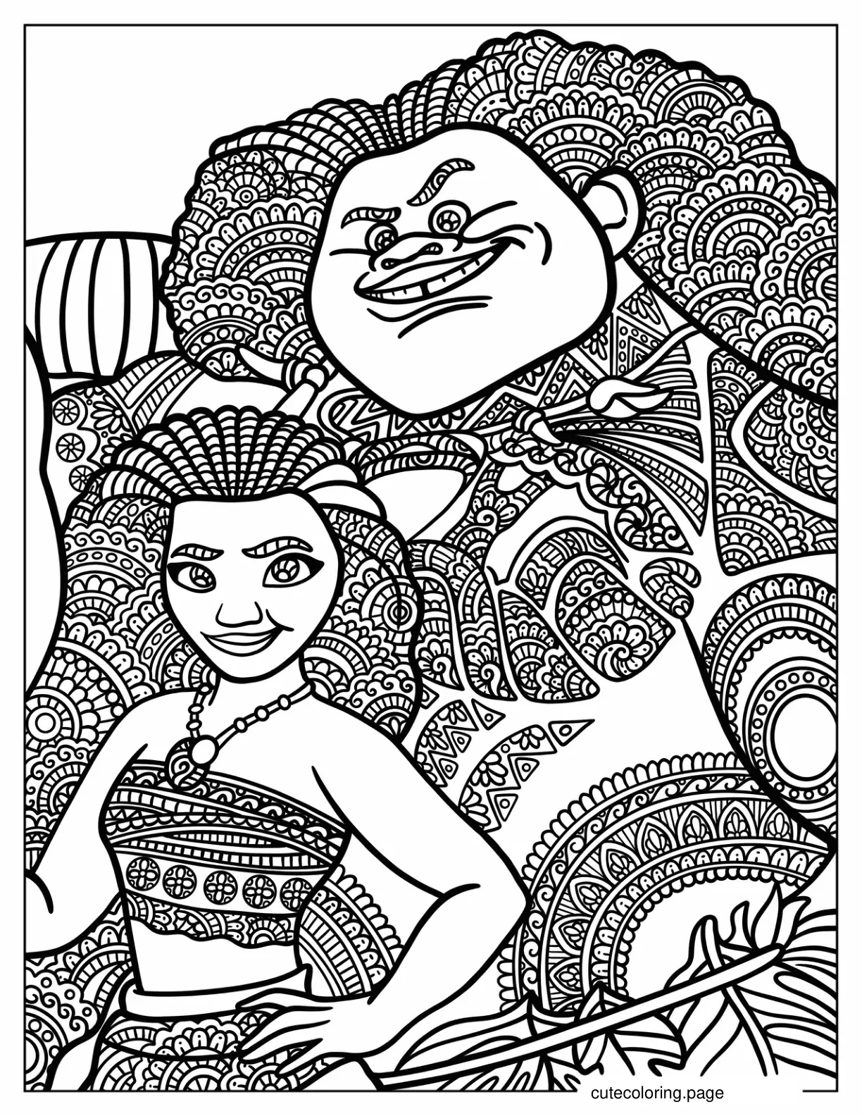 Intricate Moana And Maui Mandala Coloring Sheet For Adults coloring page