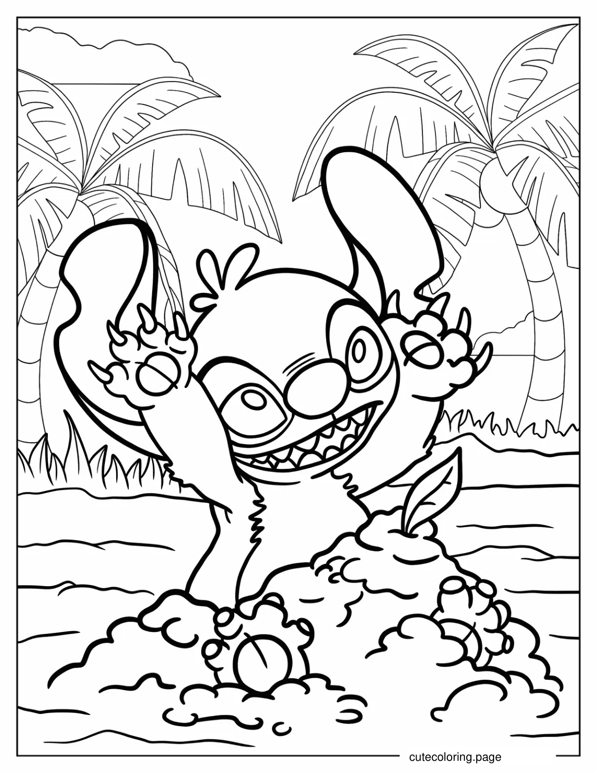 Stitch Playing On The Beach coloring page