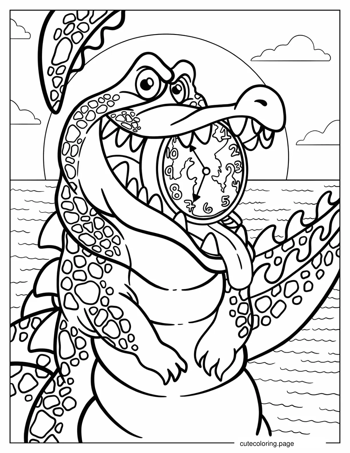 Tick Tock The Crocodile With Clock In Mouth coloring page