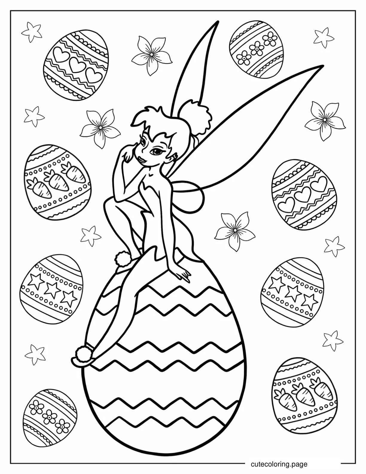 Cute Tinker Bell Sitting On An Easter Egg Coloring Page coloring page