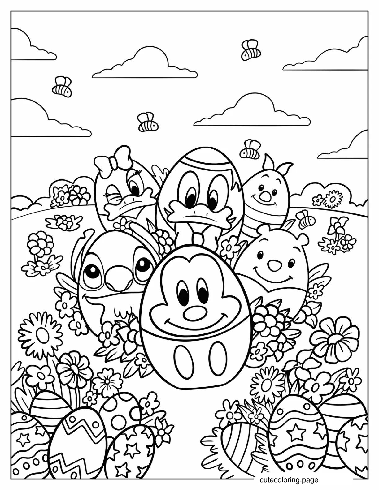 Disney Characters As Easter Eggs Coloring Sheet coloring page