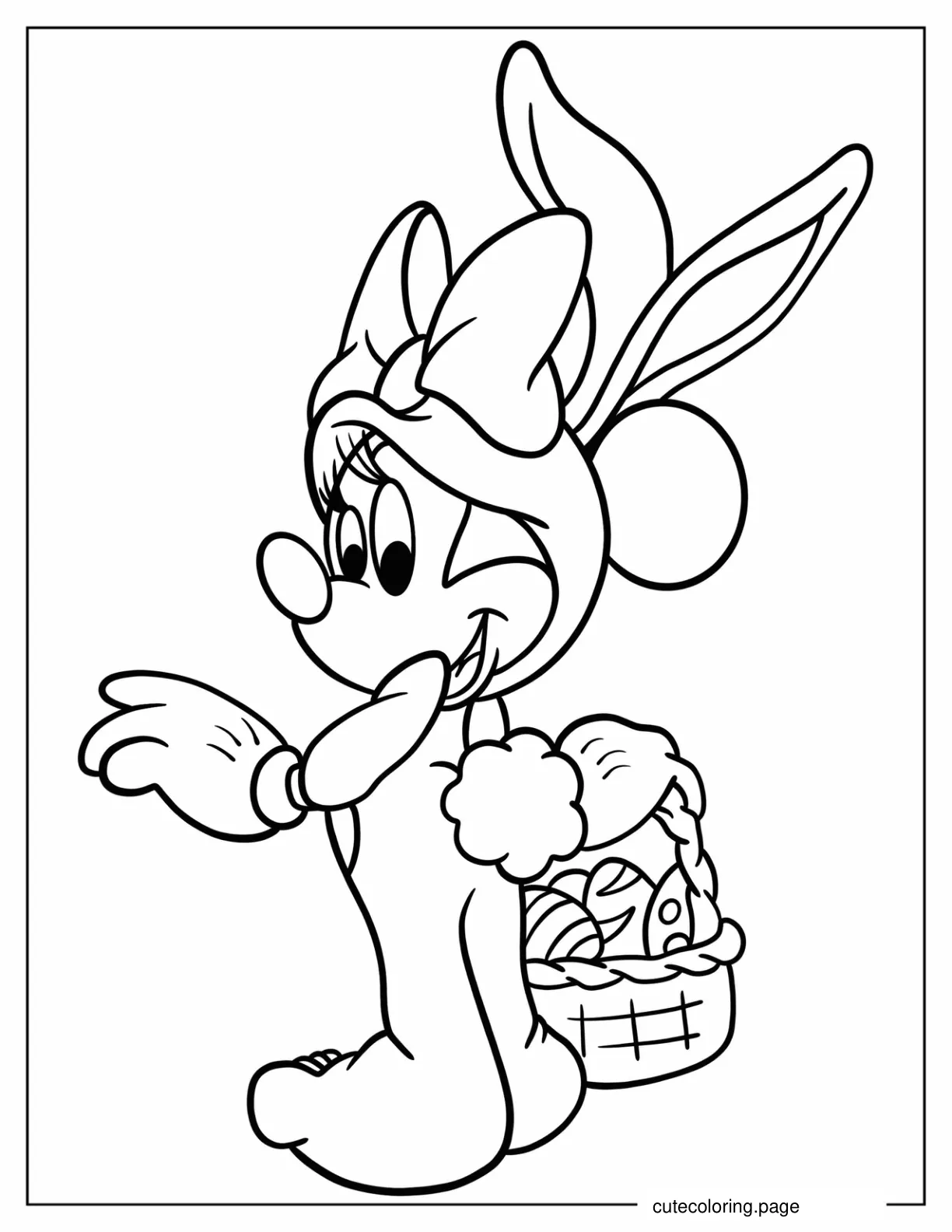 Easy Minnie Mouse In Bunny Costume Carrying Easter Eggs Coloring Sheet coloring page