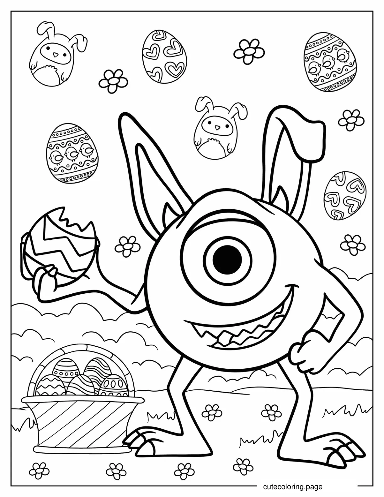 Mike Wazowski Holding Easter Egg coloring page