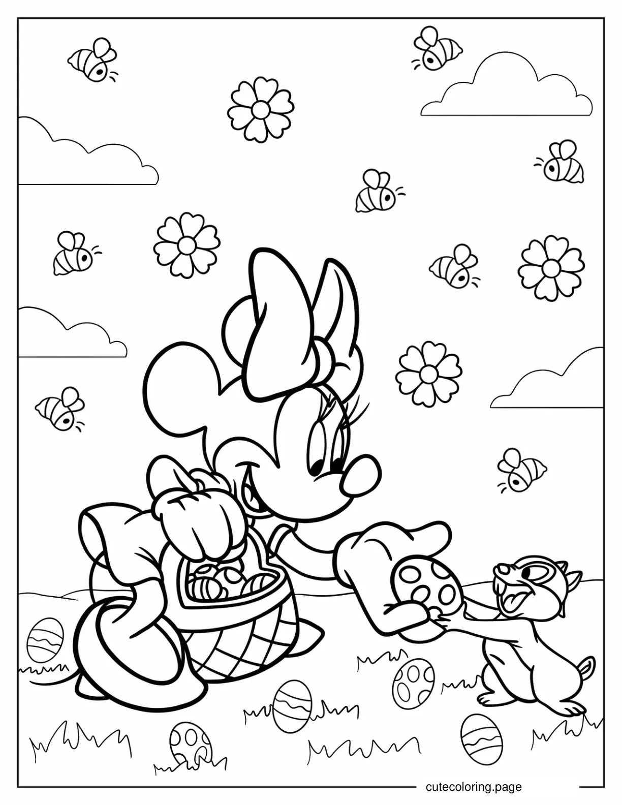 Minnie Mouse Giving Easter Egg To A Squirrel Coloring Page coloring page