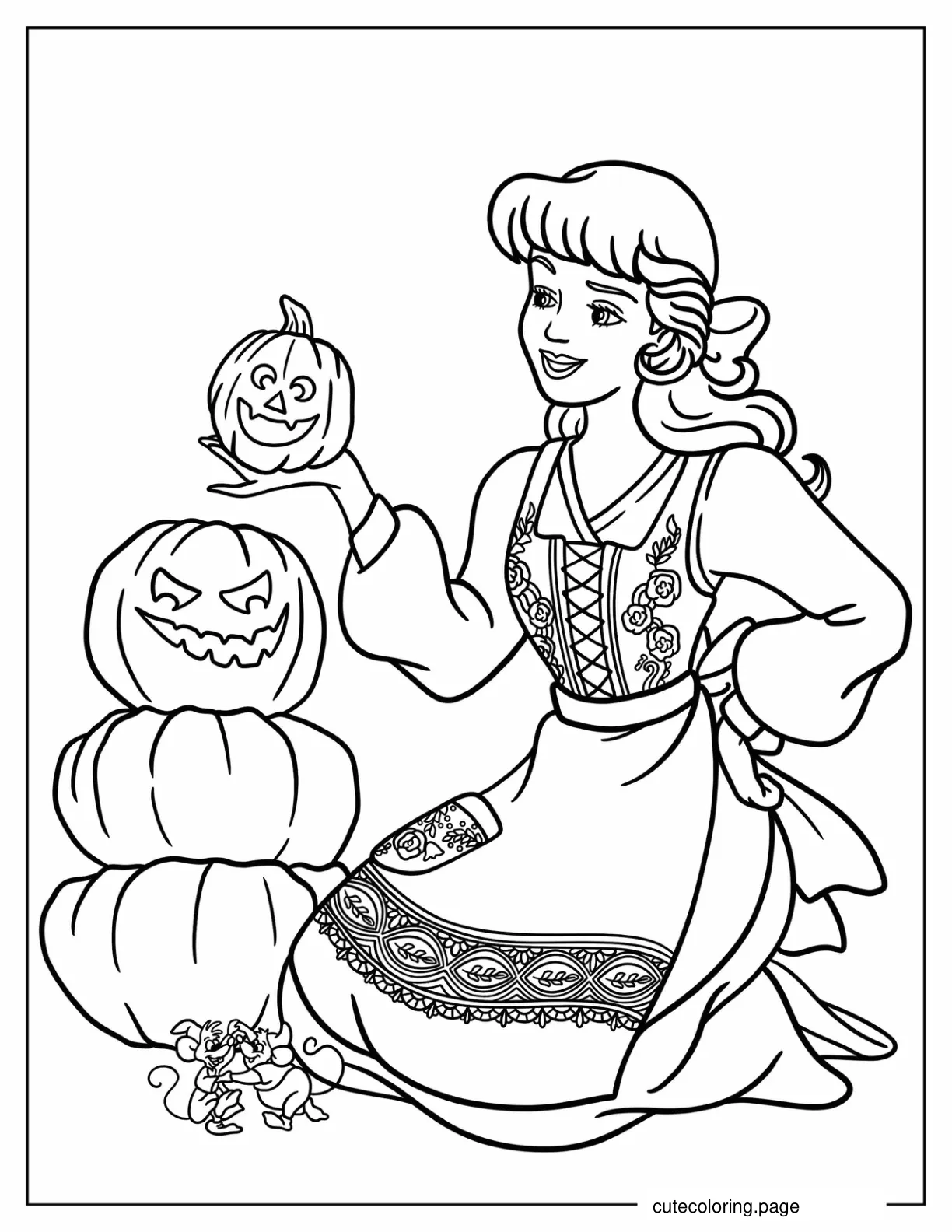 Cinderella Making Jack O Lantern Tower Disney Halloween Coloring Page coloring page