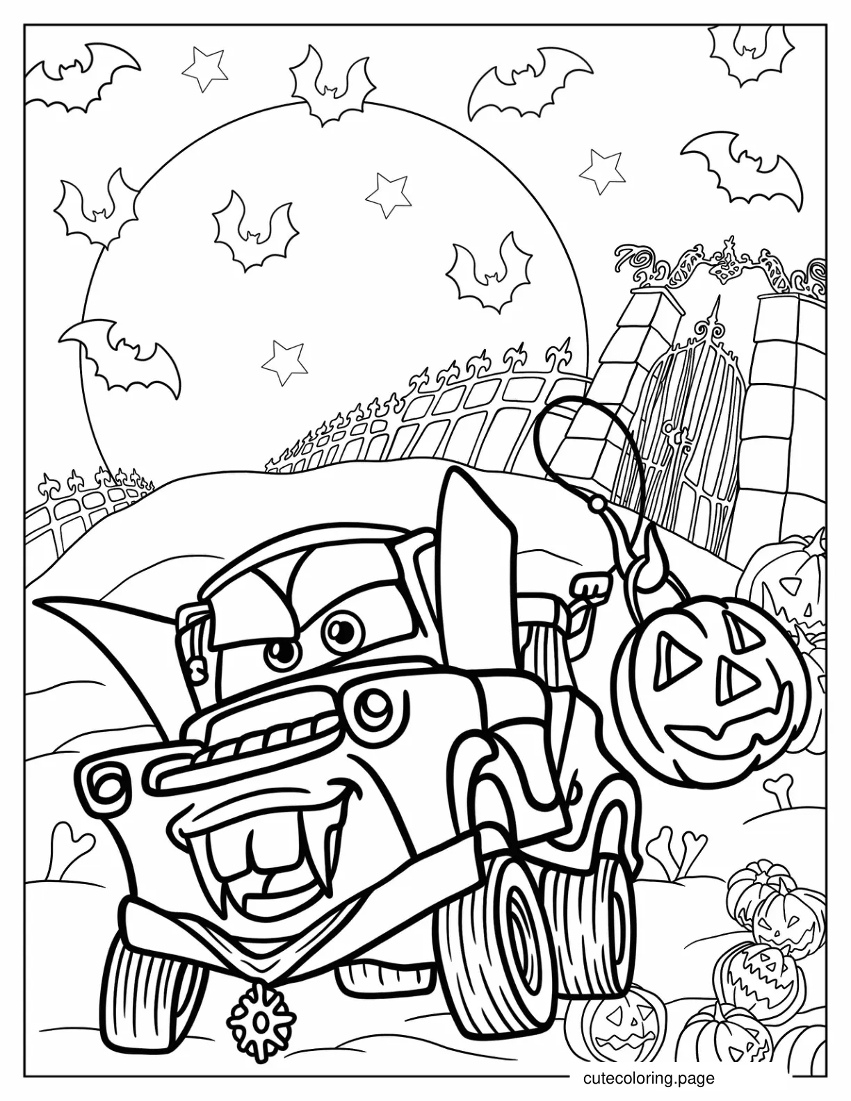 Dracula Mater Lightning McQueen Halloween Coloring Page coloring page