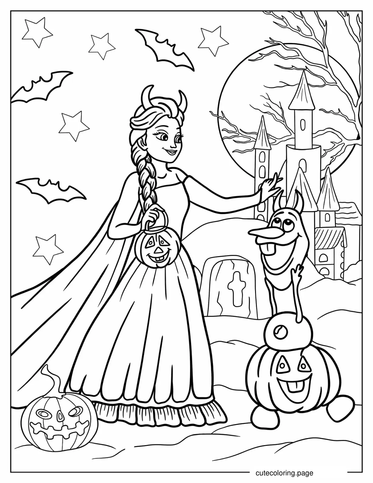 Elsa And Olaf Wearing Devil Horns On Halloween Coloring Sheet coloring page