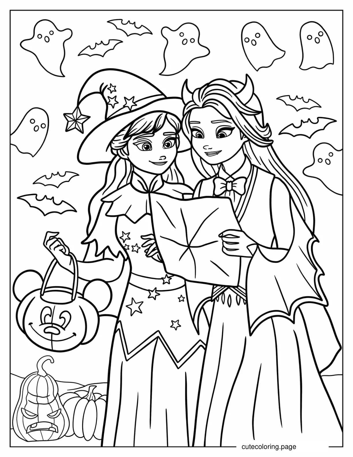 Frozen Elsa And Anna Halloween Scavenger Hunt Coloring Page coloring page