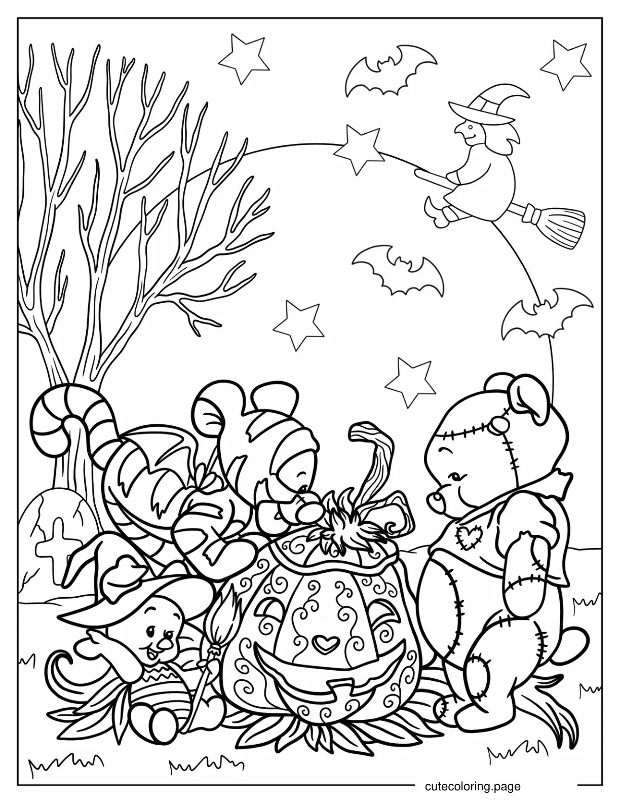 Halloween Winnie The Pooh Tiger And Piglet With Jack O Lantern coloring page