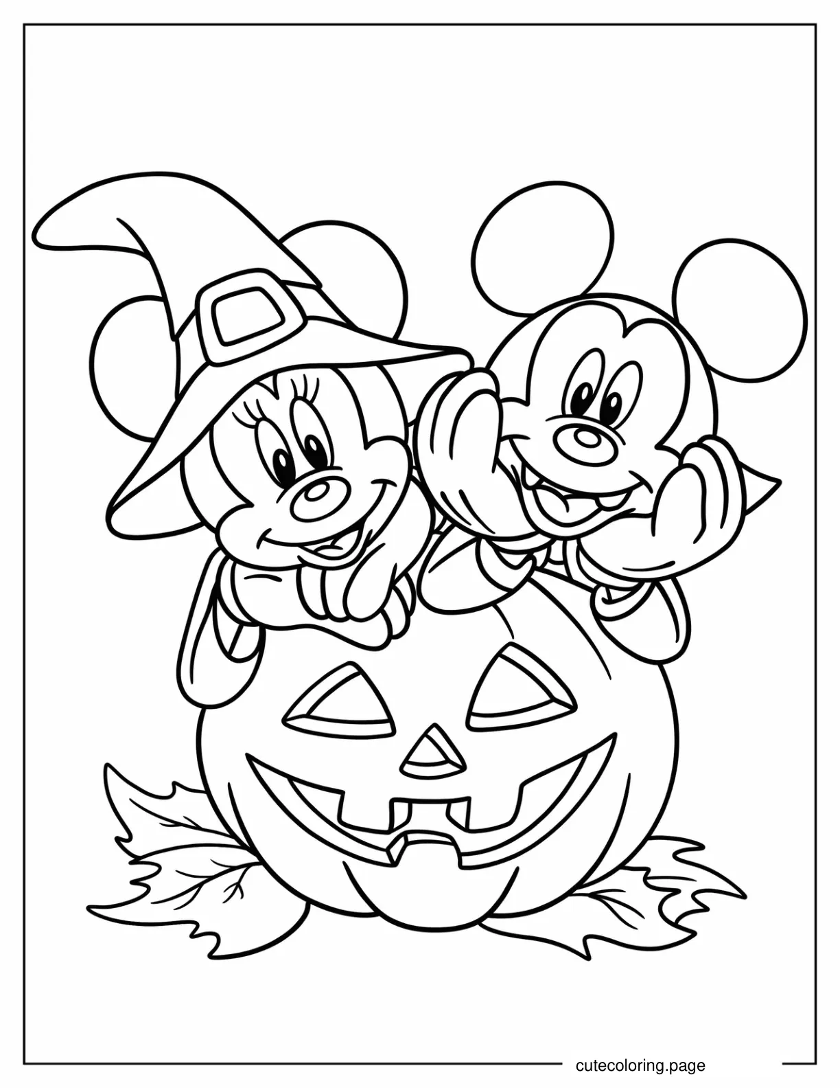 Kawaii Halloween Mickey Mouse And Minnie Mouse Coloring Sheet For Kids coloring page