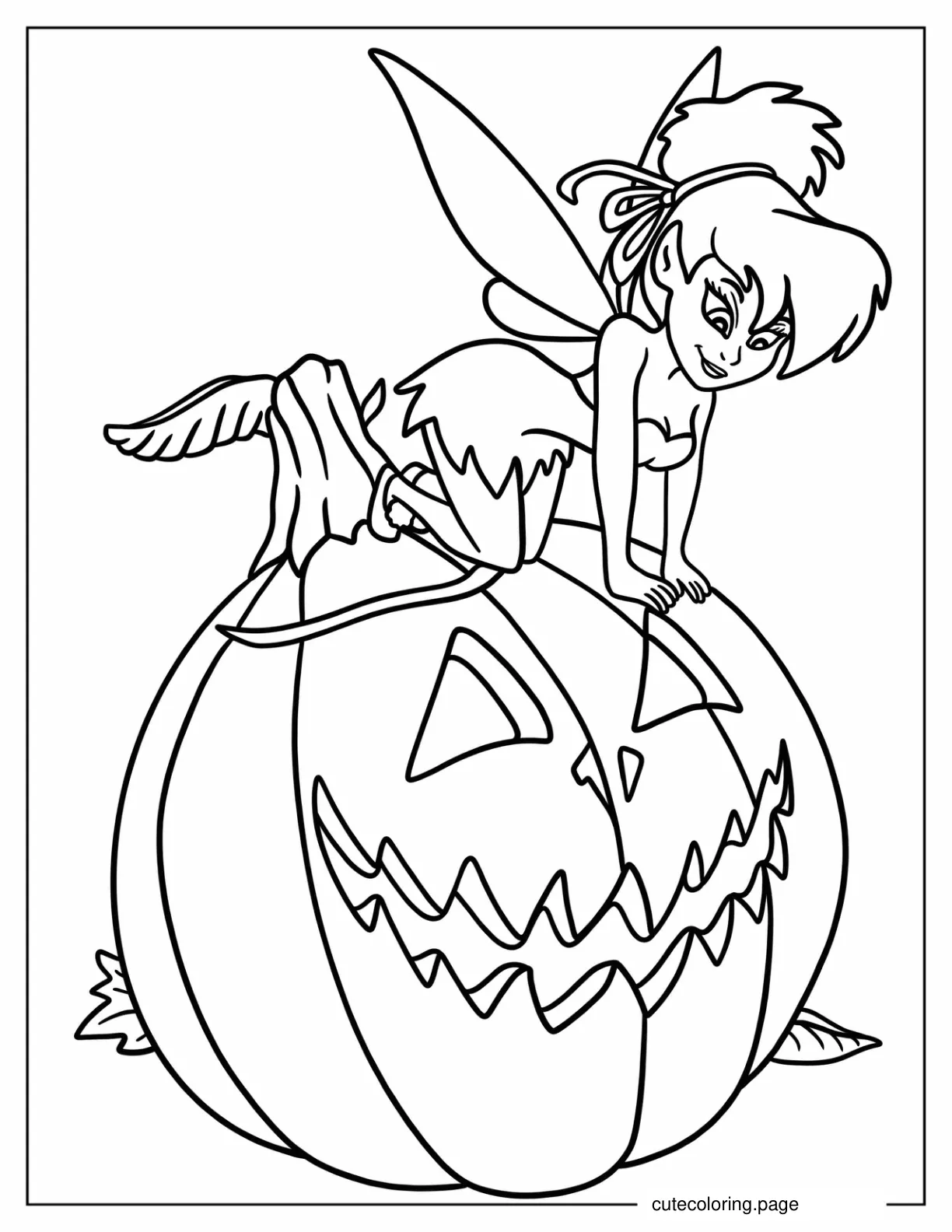 Tinker Bell Sitting On Jack O Lantern Coloring Page coloring page