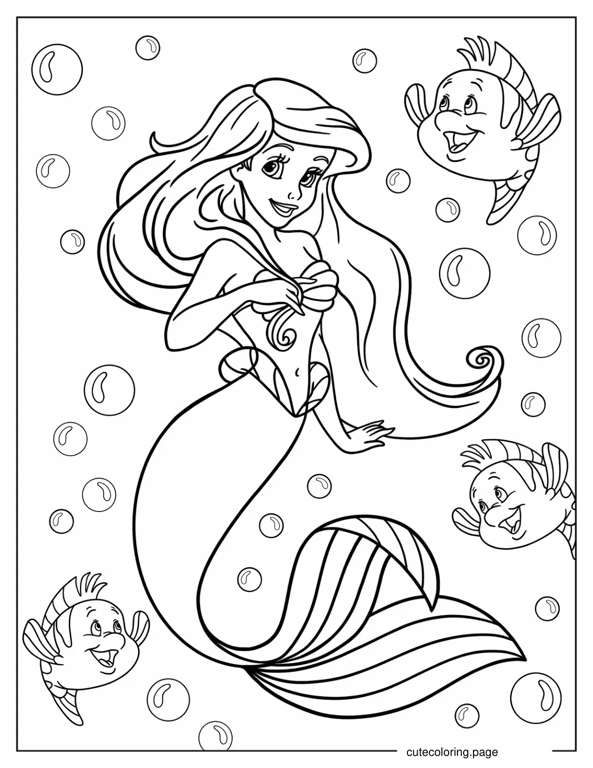 Ariel In The Sea With Flounders Coloring Page 1 coloring page