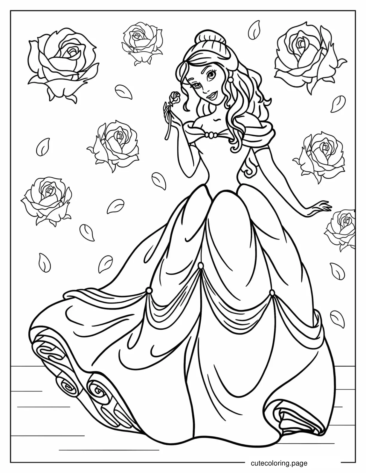 Belle Holding Rose coloring page