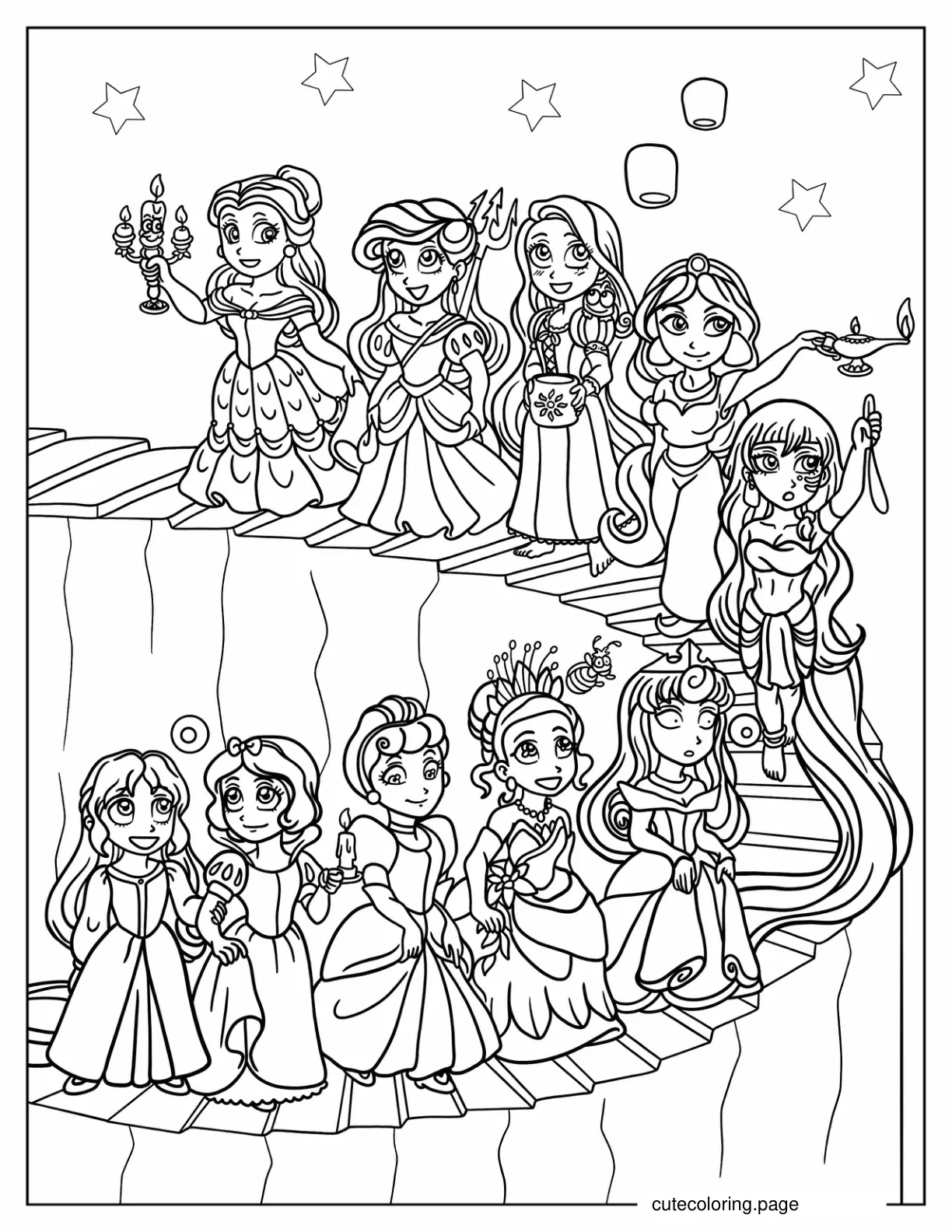 Chibi Disney Princesses coloring page