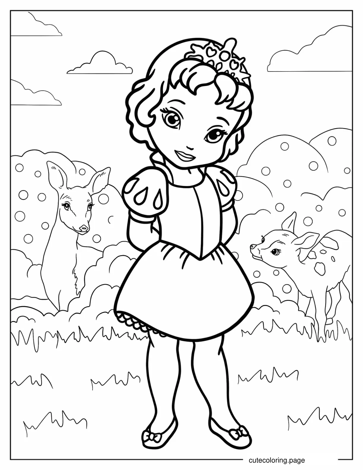 Chibi Snow White With Animal Friends coloring page