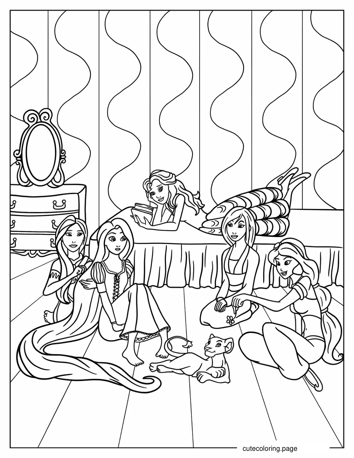 Disney Princesses Sleepover Coloring Sheet coloring page