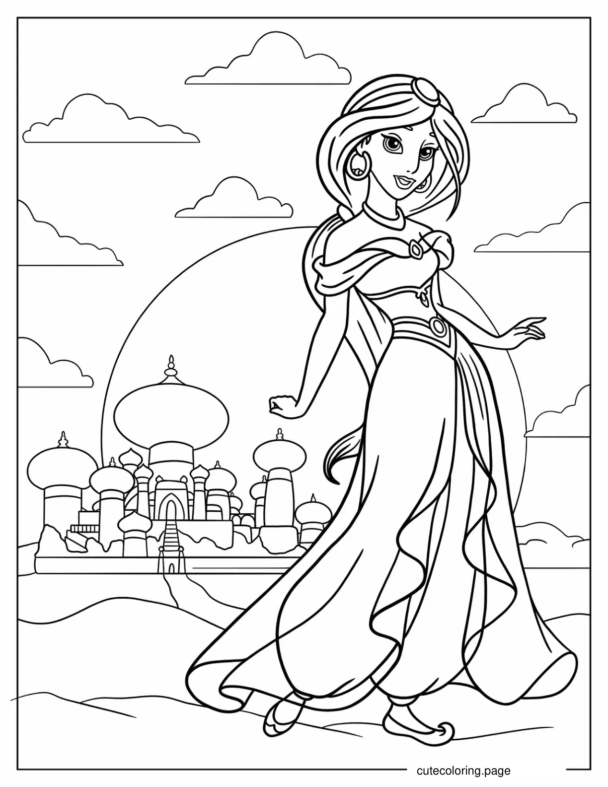 Jasmine Outside The Palace Coloring Page For Kids coloring page