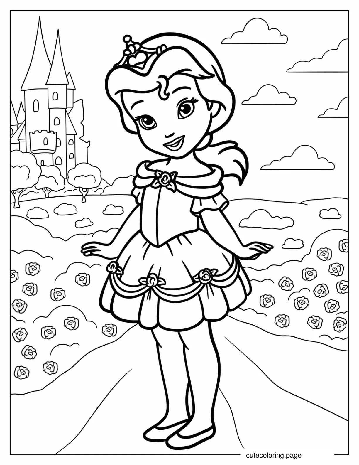 Little Belle In Gown Coloring Sheet For Kids coloring page