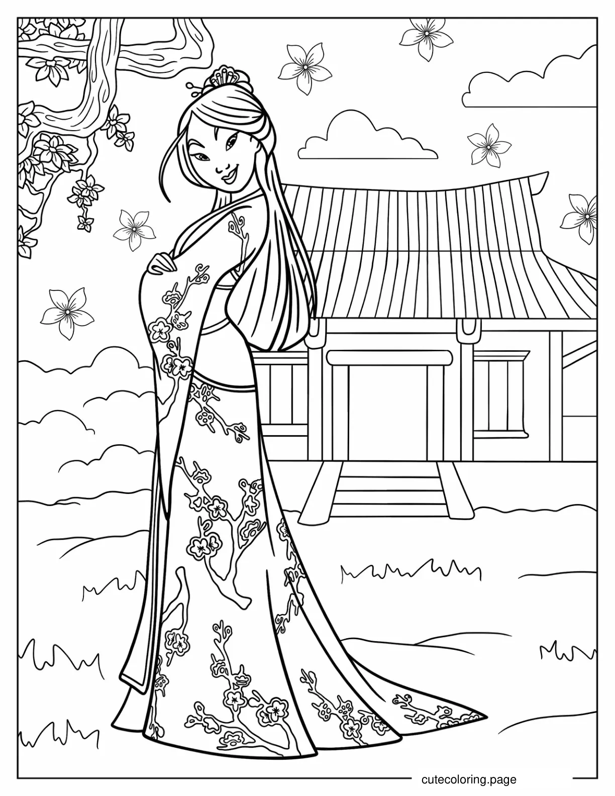 Mulan In Her Garden Coloring Sheet coloring page