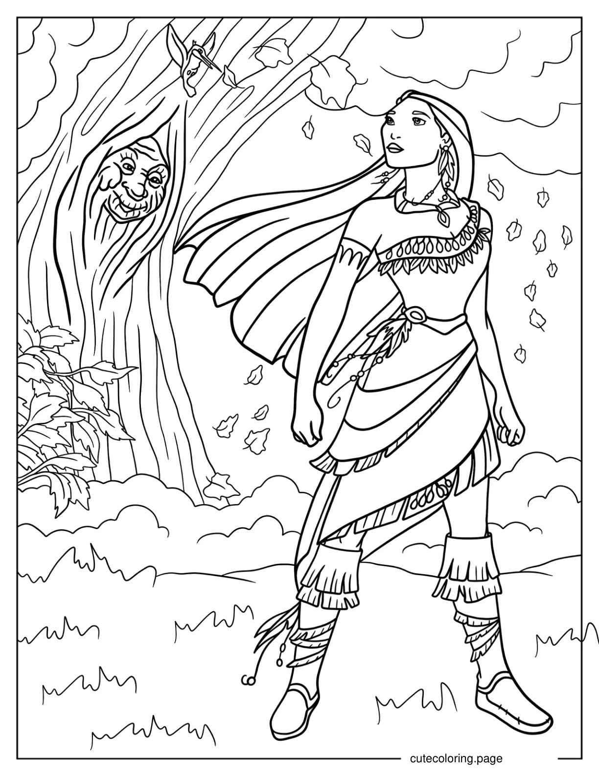 Pocahontas With Grandmother Willow Coloring Sheet coloring page