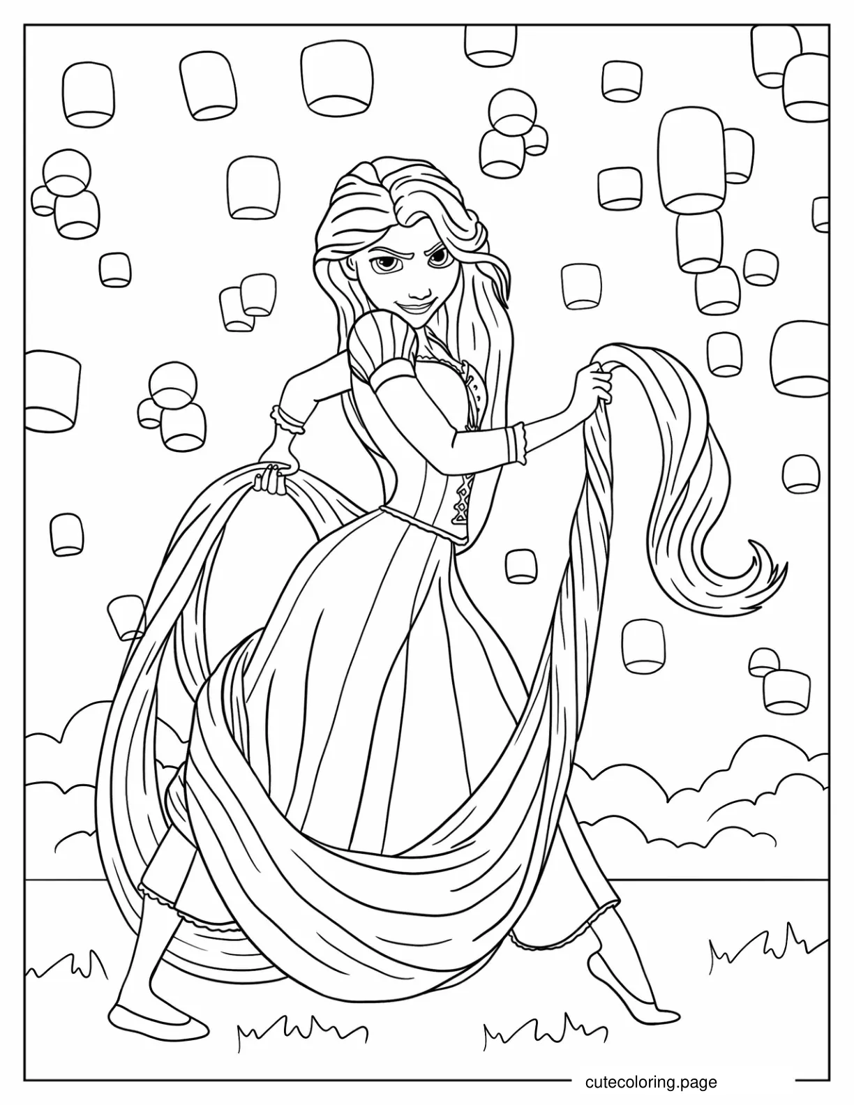 Rapunzel In Iconic Pose Coloring Page coloring page