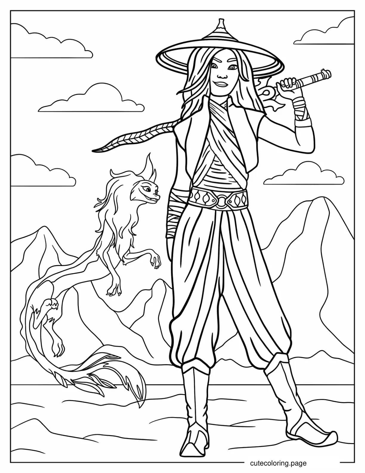 Raya With Sisu Coloring Page coloring page