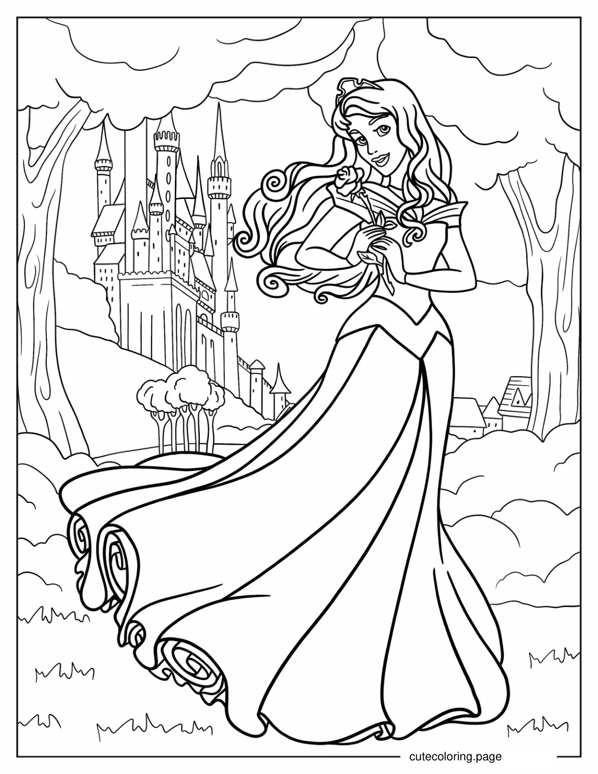 Sleeping Beauty Aurora In The Forest coloring page