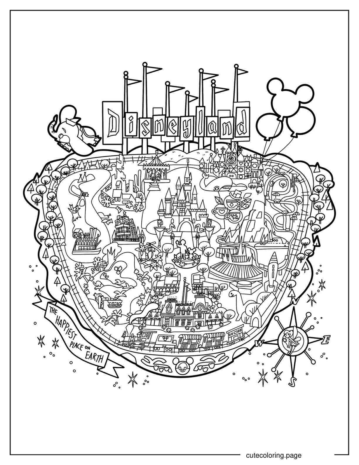 Detailed Disneyland Map coloring page