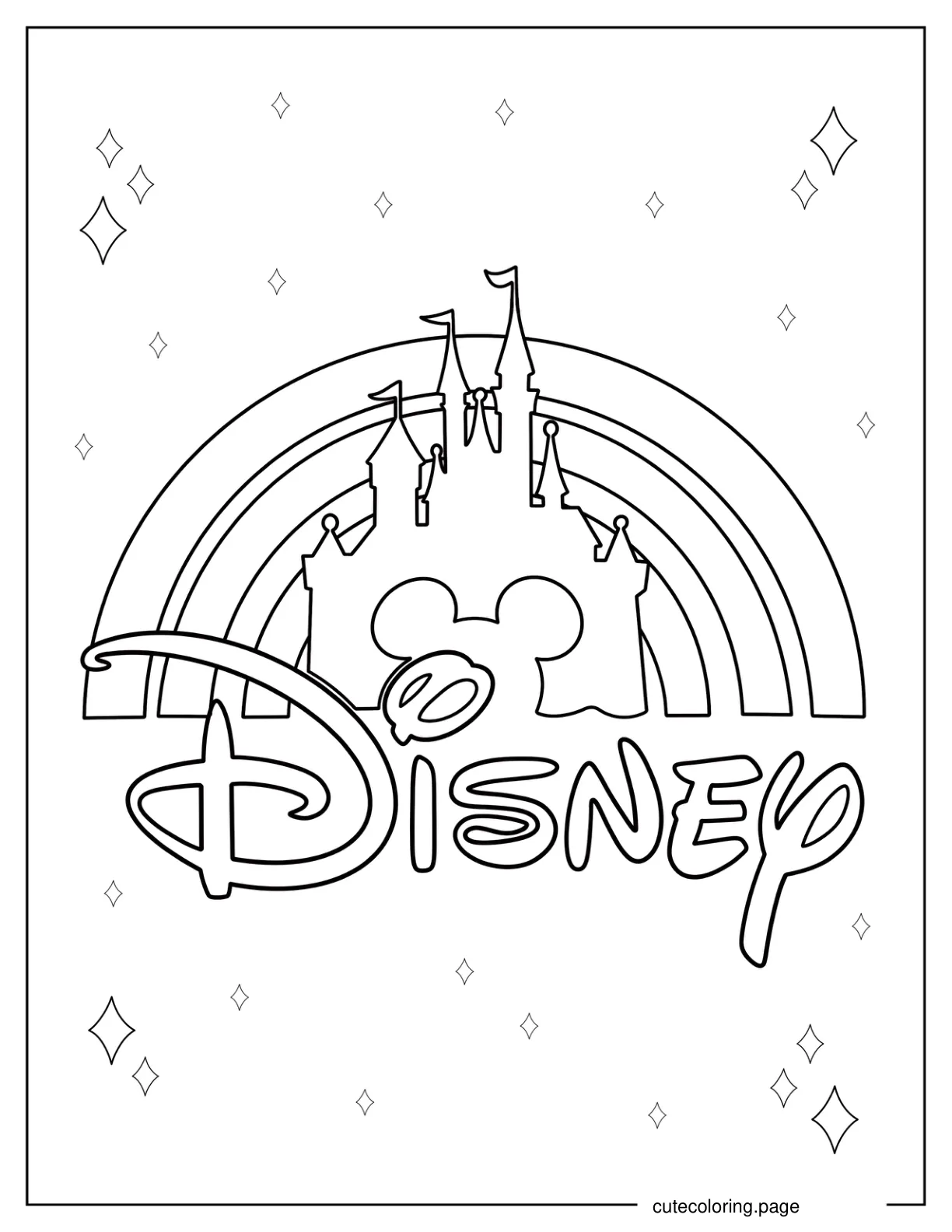 Disneyland Logo With Castle Outline In Background Coloring Sheet coloring page