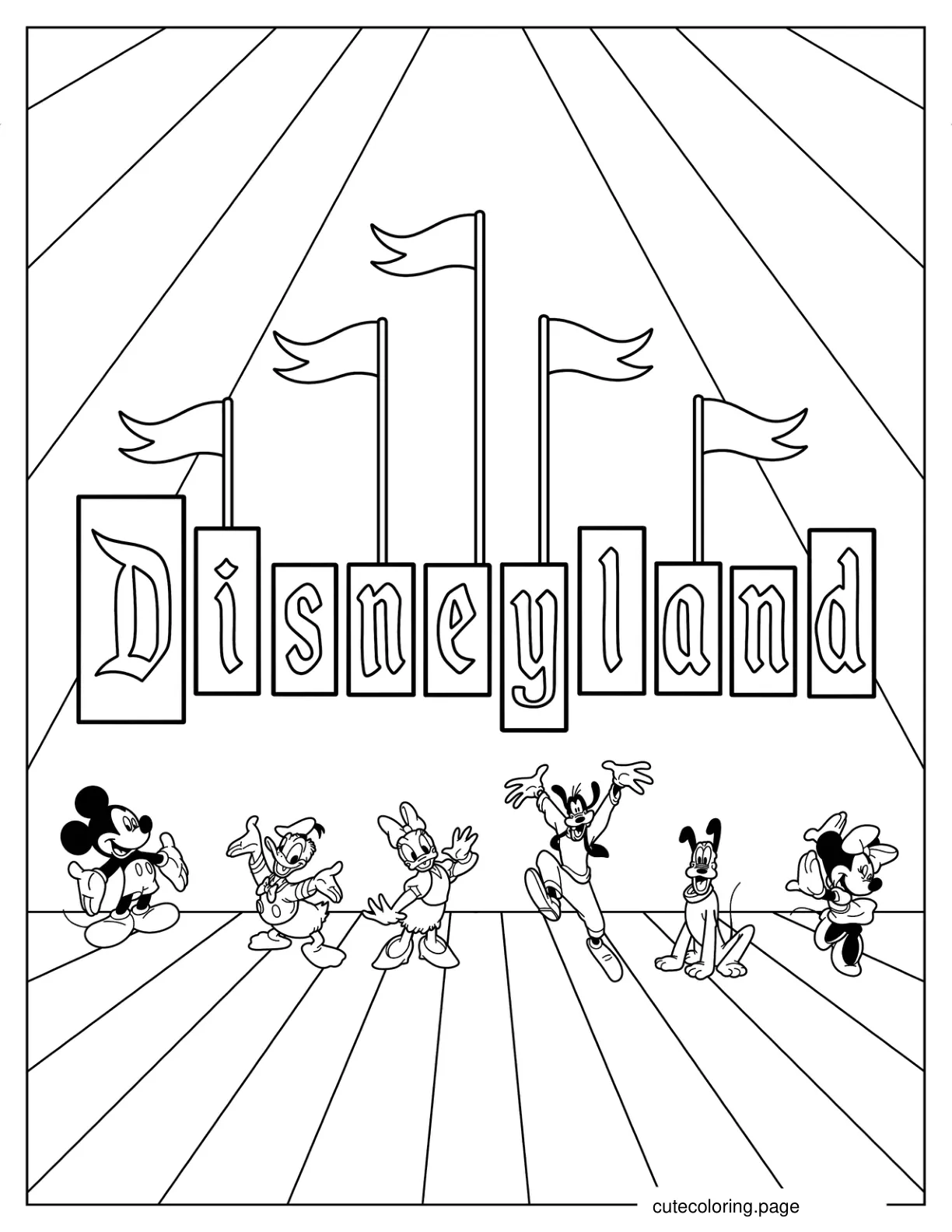 Disneyland Poster With Mickey Donald Daisy Goofy Pluto And Minnie Coloring Page coloring page