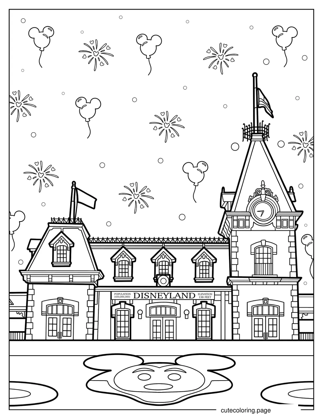 Disneyland Railroad Main Street Station Coloring Sheet coloring page