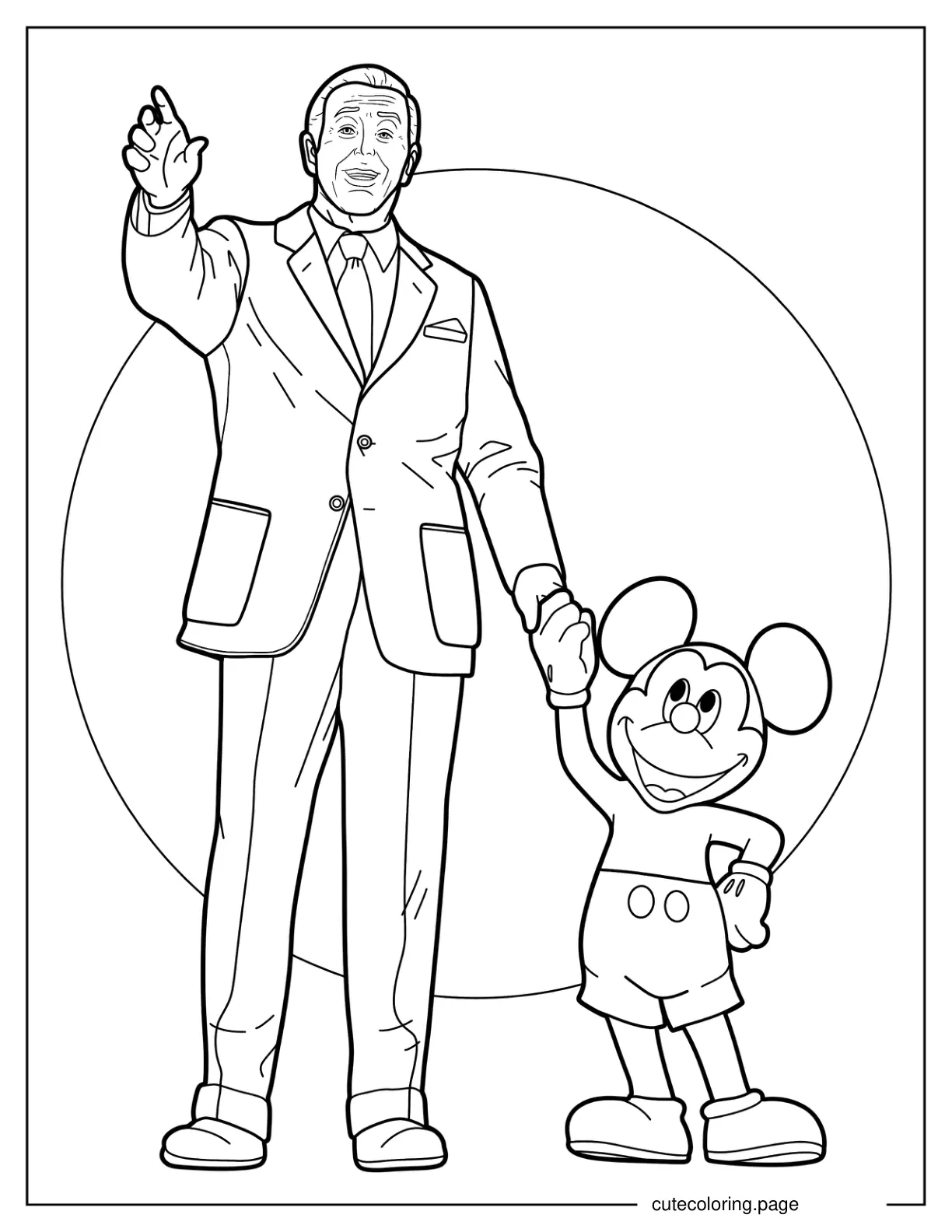 Walt Disney With Mickey Mouse Statue coloring page