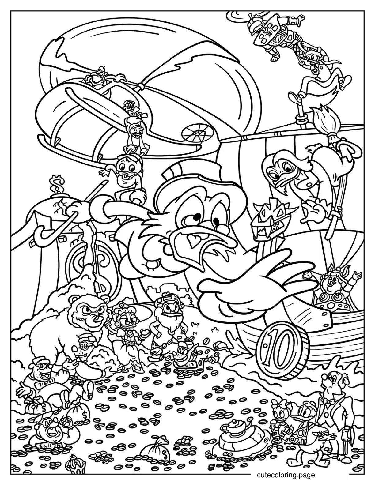 Duck Tales Characters Competing For Gold Treasure coloring page