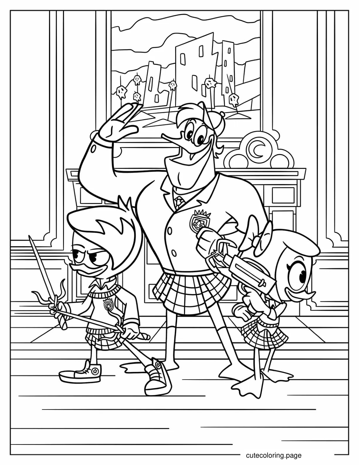 Launchpad McQuack With Lena Sabrewing And Webby Vanderquack coloring page