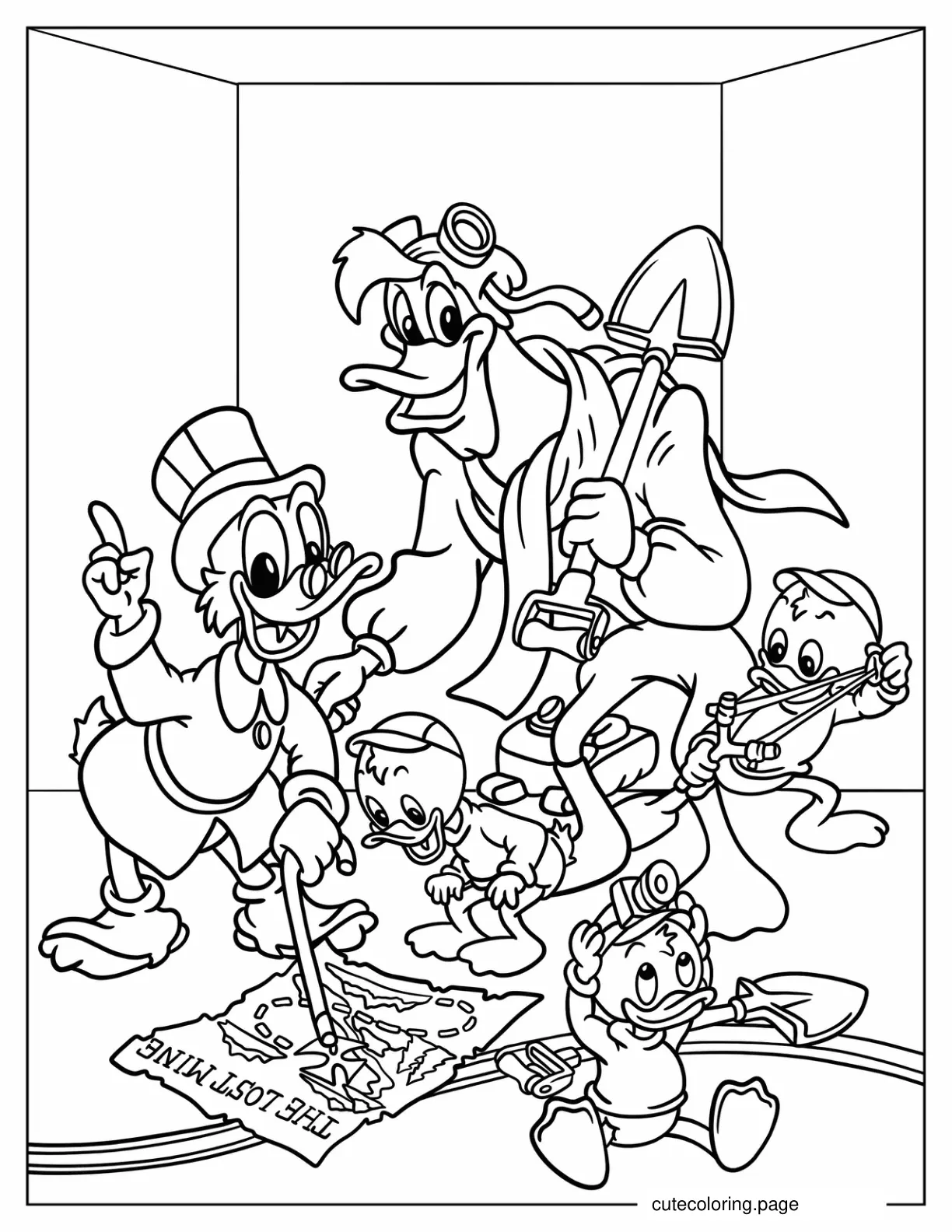 Launchpad McQuack With Scrooge McDuck Dewey Louie And Huey Coloring Page coloring page