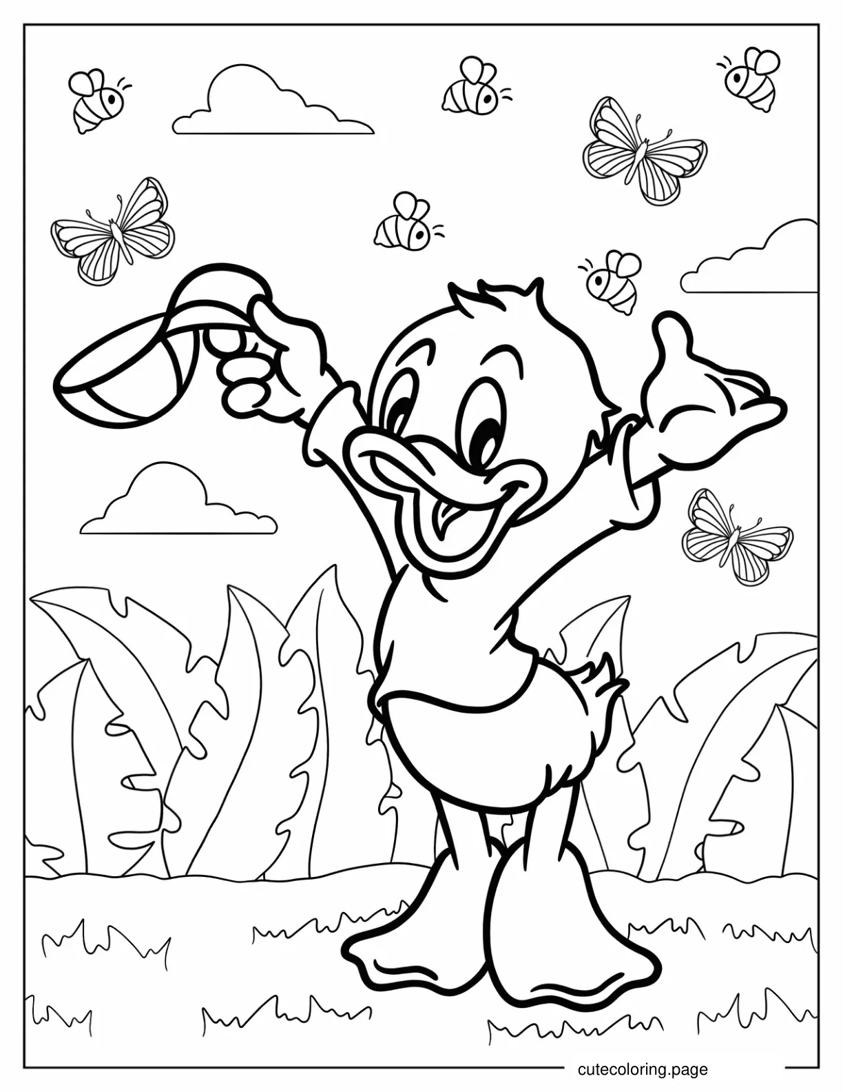 Louie Cheering With His Cap Off Coloring Page For Kids coloring page