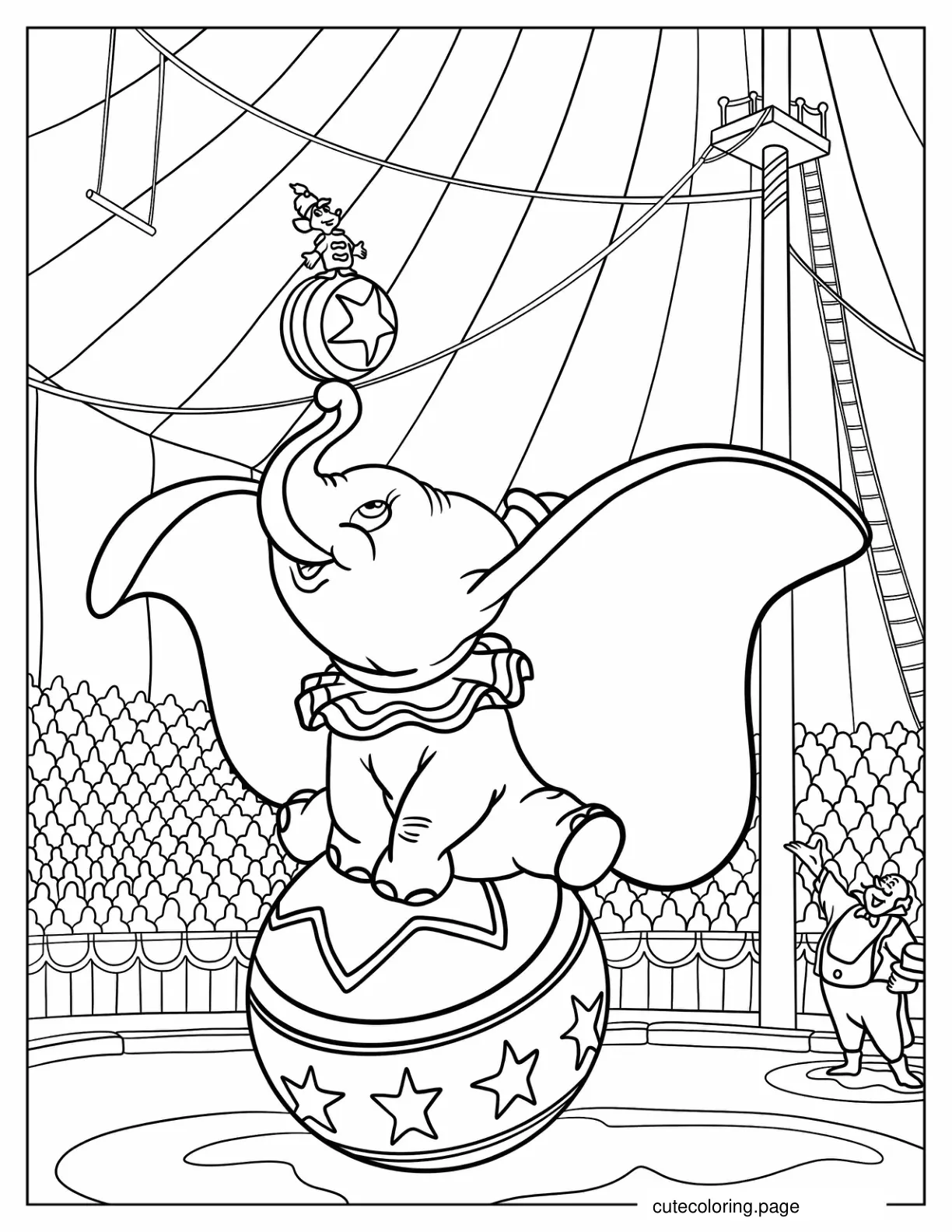 Dumbo And Timothy Mouse Performing Circus Tricks Coloring Page coloring page