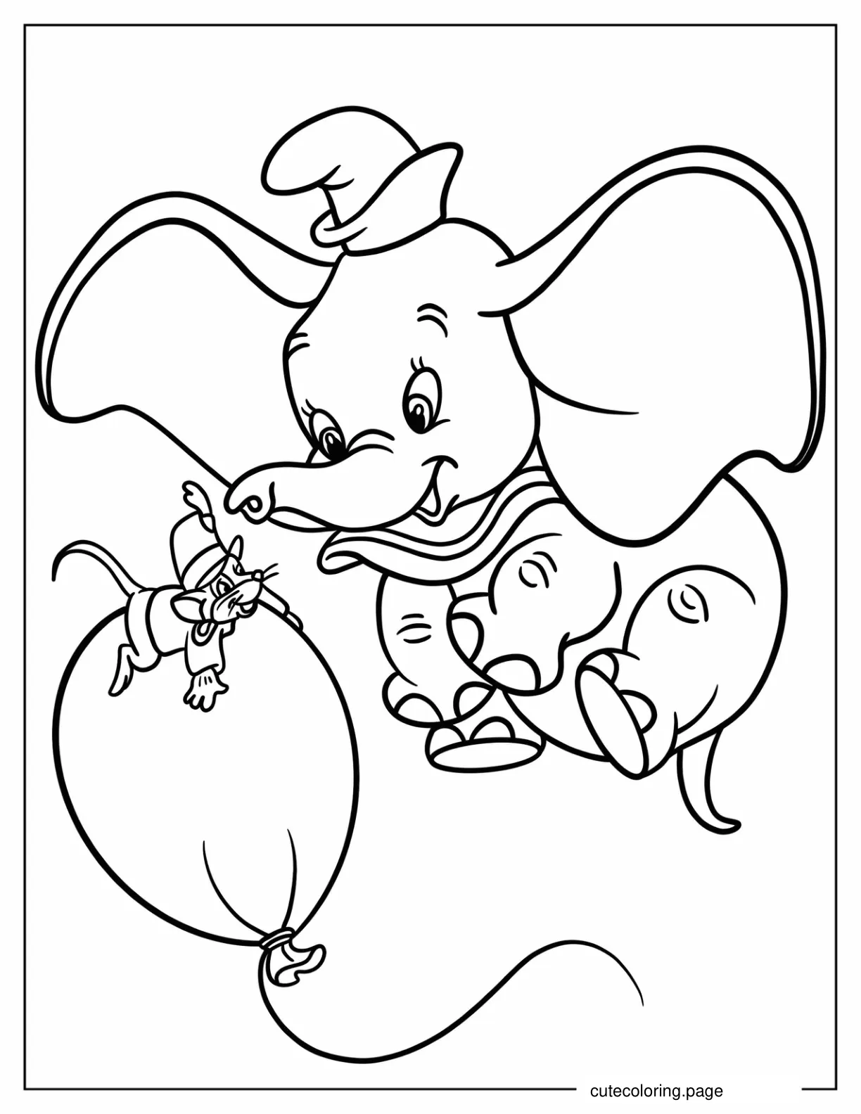 Dumbo Playing With Timothy Mouse On Balloon Coloring Page coloring page